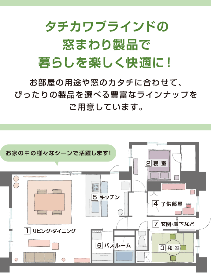 タチカワブラインドの窓まわり製品で暮らしを楽しく快適に！